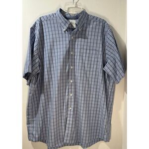 L.L. Bean men’s short sleeve blue white button down shirt size XL #32-0817
